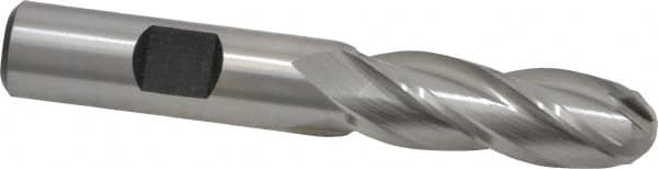 Hertel - 1/2" Diam, 1-1/2" LOC, 4 Flute High Speed Steel Ball End Mill - Uncoated, Single End, 3-1/4" OAL, 1/2" Shank Diam, Spiral Flute - Benchmark Tooling