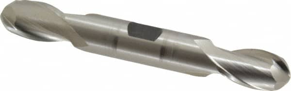 Hertel - 1/2" Diam, 13/16" LOC, 2 Flute High Speed Steel Ball End Mill - Uncoated, Double End, 3-3/4" OAL, 1/2" Shank Diam, Spiral Flute - Benchmark Tooling