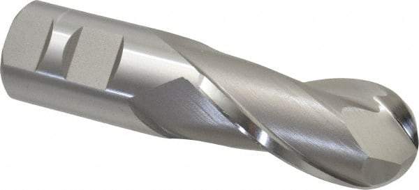 Hertel - 1-1/4" Diam, 2-1/2" LOC, 2 Flute High Speed Steel Ball End Mill - Uncoated, Single End, 5" OAL, 1-1/4" Shank Diam, Spiral Flute - Benchmark Tooling