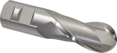 Hertel - 1-1/4" Diam, 2-1/2" LOC, 2 Flute High Speed Steel Ball End Mill - Uncoated, Single End, 5" OAL, 1-1/4" Shank Diam, Spiral Flute - Benchmark Tooling