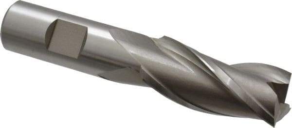 Hertel - 7/8", 1-7/8" LOC, 3/4" Shank Diam, 4-1/8" OAL, 3 Flute, High Speed Steel Square End Mill - Single End, Uncoated, Spiral Flute, 30° Helix, Centercutting, Right Hand Cut, Right Hand Flute - Benchmark Tooling