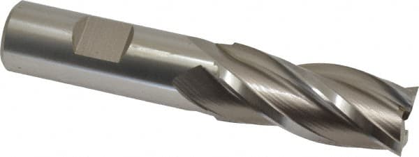 Hertel - 13/16", 1-7/8" LOC, 3/4" Shank Diam, 4-1/8" OAL, 4 Flute, High Speed Steel Square End Mill - Single End, Uncoated, Spiral Flute, 30° Helix, Right Hand Cut, Right Hand Flute - Benchmark Tooling