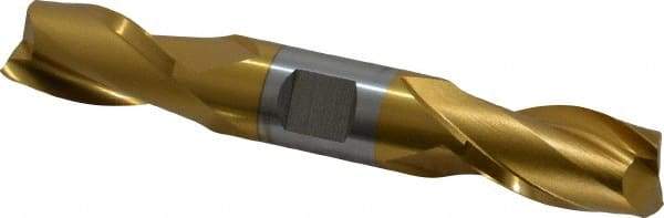 Hertel - 3/4", 1-5/16" LOC, 3/4" Shank Diam, 5" OAL, 2 Flute, High Speed Steel Square End Mill - Double End, TiN Finish, Spiral Flute, 30° Helix, Centercutting, Right Hand Cut, Right Hand Flute - Benchmark Tooling