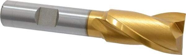 Hertel - 3/4", 1-5/16" LOC, 1/2" Shank Diam, 3-5/16" OAL, 2 Flute, High Speed Steel Square End Mill - Single End, TiN Finish, Spiral Flute, 30° Helix, Centercutting, Right Hand Cut, Right Hand Flute - Benchmark Tooling