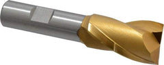 Hertel - 15/16", 1-1/2" LOC, 5/8" Shank Diam, 3-5/8" OAL, 2 Flute, High Speed Steel Square End Mill - Single End, TiN Finish, Centercutting - Benchmark Tooling