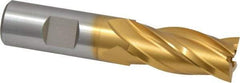 Hertel - 3/4", 1-5/8" LOC, 3/4" Shank Diam, 3-3/4" OAL, 4 Flute, High Speed Steel Square End Mill - Single End, TiN Finish, Spiral Flute, 30° Helix, Right Hand Cut, Right Hand Flute - Benchmark Tooling