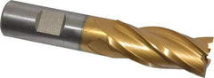 Hertel - 13/16", 1-7/8" LOC, 3/4" Shank Diam, 4-1/8" OAL, 4 Flute, High Speed Steel Square End Mill - Single End, TiN Finish - Benchmark Tooling