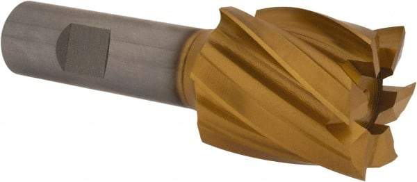 Hertel - 1-3/8", 1-1/2" LOC, 3/4" Shank Diam, 3-7/8" OAL, 6 Flute, High Speed Steel Square End Mill - Single End, TiN Finish, Spiral Flute, 30° Helix, Right Hand Cut, Right Hand Flute - Benchmark Tooling