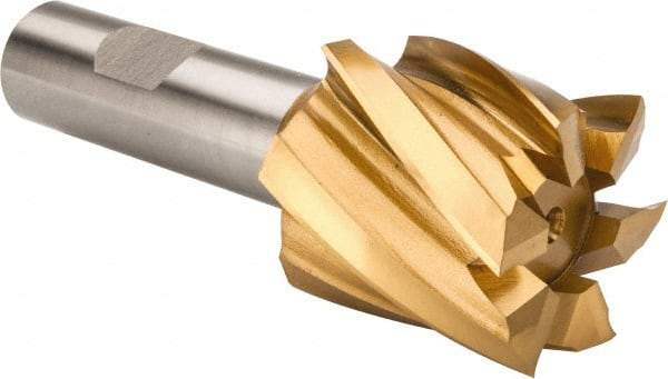 Hertel - 1-1/2", 1-1/2" LOC, 3/4" Shank Diam, 3-7/8" OAL, 6 Flute, High Speed Steel Square End Mill - Single End, TiN Finish, Spiral Flute, 30° Helix, Right Hand Cut, Right Hand Flute - Benchmark Tooling