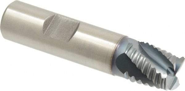Hertel - 5/8" Diam, Coarse Pitch, 5/8" LOC, 4 Flute Cobalt Roughing Square End Mill - TiCN Finish, 2-3/4" OAL, 5/8" Shank Diam, Single End, Centercutting, 30° Helix - Benchmark Tooling