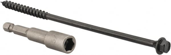Value Collection - 1/4", 6" OAL, Hex Head Wood Screw - Steel - Benchmark Tooling