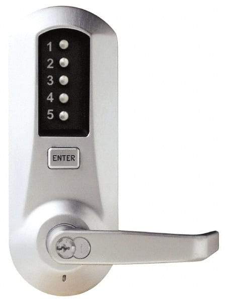 Kaba Access - Combination Entry Lever Lockset with Key Override - 2-3/4" Back Set, No Cylinder, Zamak3, Satin Chrome Finish - Benchmark Tooling