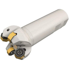 Iscar - 45° Lead Angle, 1.909" Max Cut Diam, 1-1/2" Min Cut Diam, 0.138" Max Depth of Cut, Indexable Chamfer and Angle End Mill - 4 Inserts, O/RXMT, ON.U, S845 SN.U Insert Style, 4-1/2" Overall Length, Through Coolant, Straight Shank - Benchmark Tooling