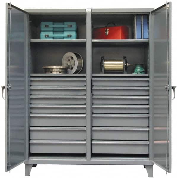 Strong Hold - 4 Shelf 14 Bin Locking Storage Cabinet - Steel, 60" Wide x 24" Deep x 78" High, Dark Gray - Benchmark Tooling