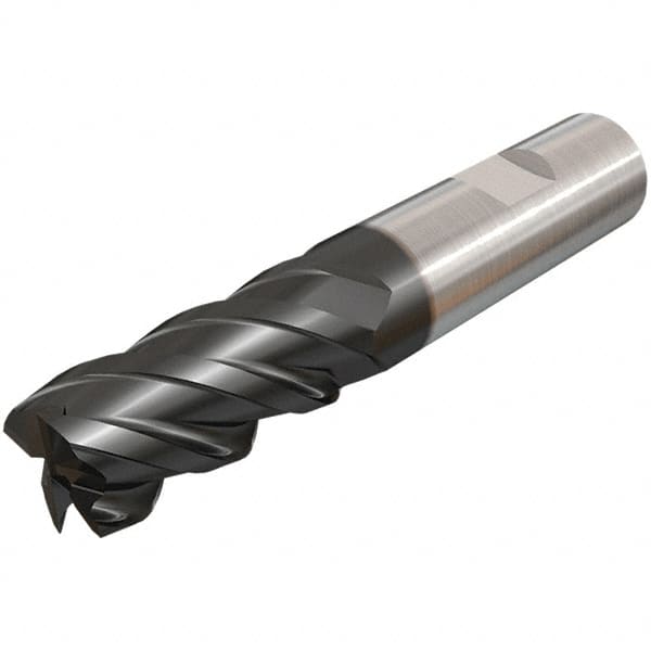 Iscar - 7mm, 16mm LOC, 7mm Shank Diam, 60mm OAL, 4 Flute, Solid Carbide Square End Mill - Single End, TiAlN Finish, Spiral Flute, 45° Helix, Right Hand Cut, Right Hand Flute - Benchmark Tooling