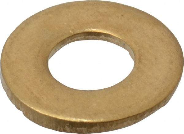 Value Collection - #8 Screw, Brass Standard Flat Washer - 0.172" ID x 7/16" OD, 0.032" Thick, Plain Finish - Benchmark Tooling