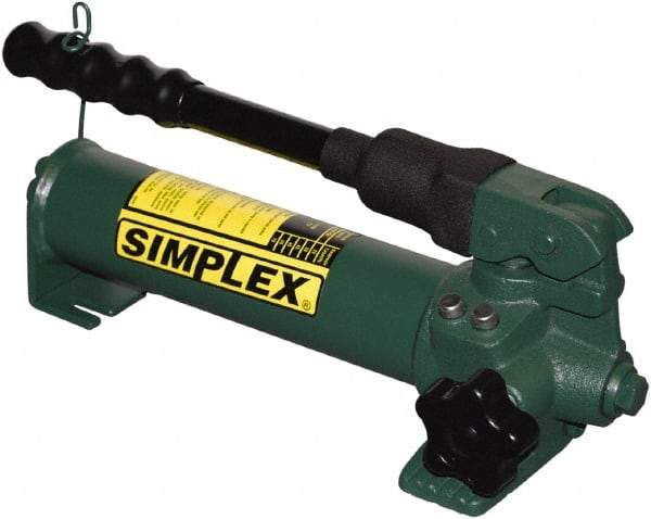 TK Simplex - 2 Stage, 1-1/2" Piston Diam, 3/8 NPTF, 0.23 & 0.06 Cu In Per Stroke, Manual Hydraulic Pump - 20 Cu In Reservoir, 200 psi First Stage, 2,850 psi Second Stage - Benchmark Tooling