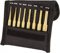 Starrett - 8 Piece, 1/16 to 5/16", Pin Punch Set - Round Shank, Brass, Comes in Pouch - Benchmark Tooling