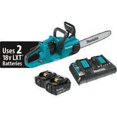 Makita - 18 Volt, 3940 Ft/min, Battery Powered Chainsaw - 14" Guide Bar Length, 3/8" Chain Pitch, 0.043 Chain Gauge - Benchmark Tooling