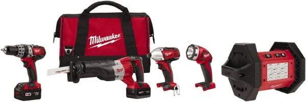 Milwaukee Tool - 18 Volt Cordless Tool Combination Kit - Includes 1/2" Hammer Drill, 1/4" Hex Impact Driver & Sawzall Reciprocating Saw, Lithium-Ion Battery Included - Benchmark Tooling