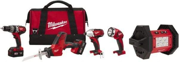 Milwaukee Tool - 18 Volt Cordless Tool Combination Kit - Includes 1/2" Hammer Drill, 1/4" Hex Impact Driver & One-Handed Hackzall Reciprocating Saw, Lithium-Ion Battery Included - Benchmark Tooling