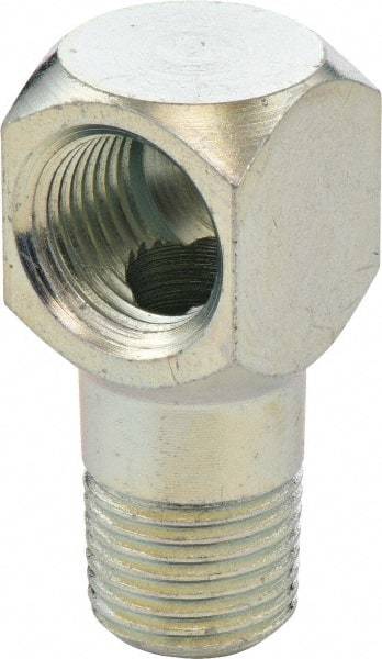 Umeta - 90° Head Angle, 1/8 PTF Steel Grease Fitting Adapter - 1/2" Hex, 1-1/8" Overall Height, Zinc Plated Finish - Benchmark Tooling