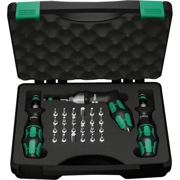 Wera - 28 Piece, 2-1/2 to 55 In/Lb, Ergo Cushion Grip Driver Adjustable Torque Limiting Screwdriver Kit - 1/4" Drive - Benchmark Tooling