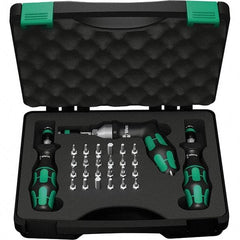 Wera - 28 Piece, 2-1/2 to 55 In/Lb, Ergo Cushion Grip Driver Adjustable Torque Limiting Screwdriver Kit - 1/4" Drive - Benchmark Tooling