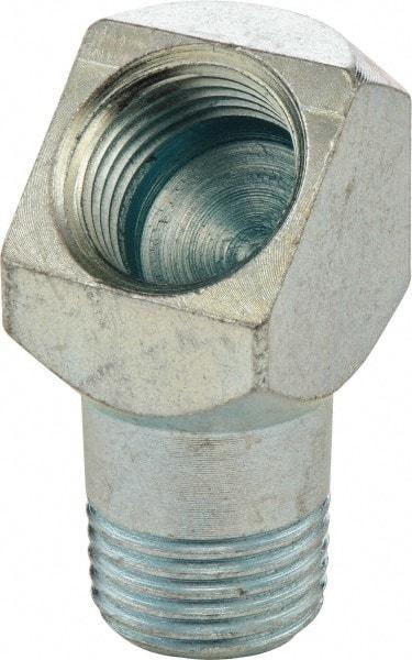 Umeta - 45° Head Angle, 1/8 PTF Steel Grease Fitting Adapter - 1/2" Hex, 1" Overall Height, Zinc Plated Finish - Benchmark Tooling