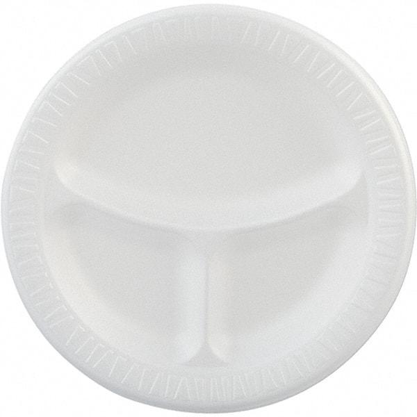 DART - Foam Dinnerware, Plate, 3-Comp, 9" - White - Benchmark Tooling