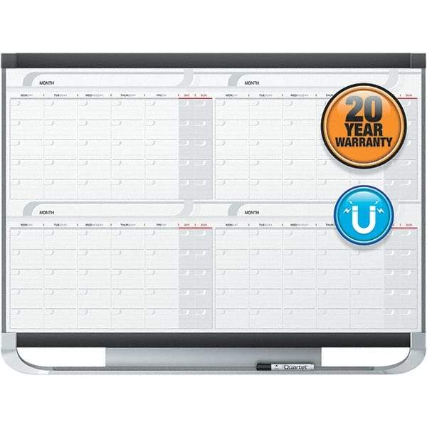 Quartet - 36" High x 48" Wide Magnetic Dry Erase Calendar - Fiberboard Frame, Includes Accessory Tray/Rail, Dry-Erase Marker & Mounting Kit - Benchmark Tooling