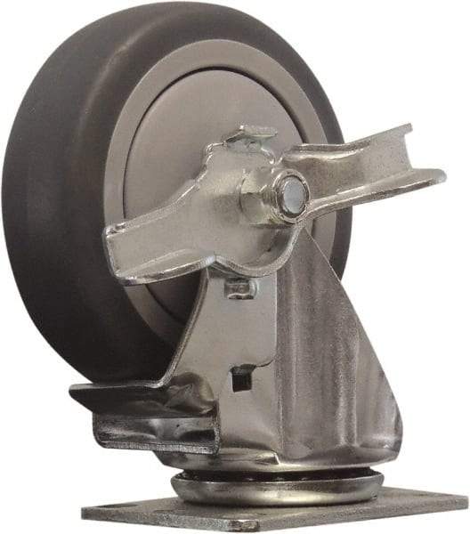 Snap-Loc - 4" Diam x 1" Wide x 5" OAH Top Plate Mount Swivel Caster with Brake - Polyurethane, 375 Lb Capacity, Ball Bearing, 1-3/4 X 2-7/8" Plate, Round Stem - Benchmark Tooling