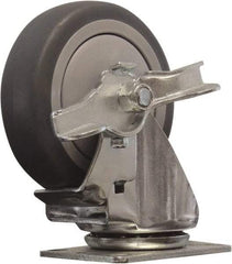 Snap-Loc - 4" Diam x 1" Wide x 5" OAH Top Plate Mount Swivel Caster with Brake - Polyurethane, 375 Lb Capacity, Ball Bearing, 1-3/4 X 2-7/8" Plate, Round Stem - Benchmark Tooling