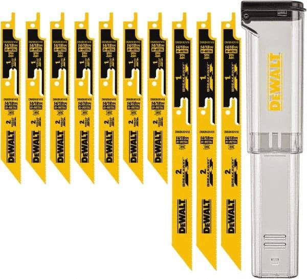 DeWALT - 10 Pieces, 6" to 9" Long x 0.04" Thickness, Bi-Metal Reciprocating Saw Blade Set - Straight Profile, 10-14 to 18 Teeth, Toothed Edge - Benchmark Tooling