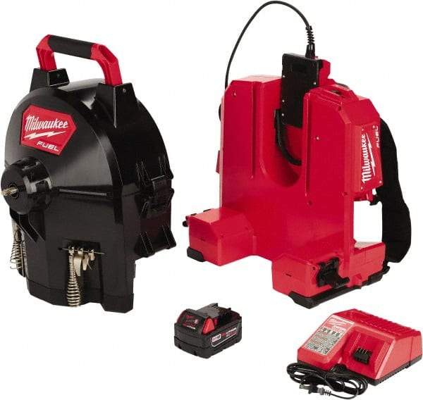 Milwaukee Tool - 18V Battery Battery Drain Cleaning Machine - For 1-1/4" to 4" Pipe, 50' Cable - Benchmark Tooling