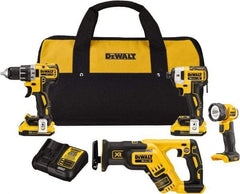 DeWALT - 20 Volt Cordless Tool Combination Kit - Includes 1/2" Drill/Driver, 1/4" Impact Driver, Reciprocating Saw & LED Worklight, Lithium-Ion Battery Included - Benchmark Tooling