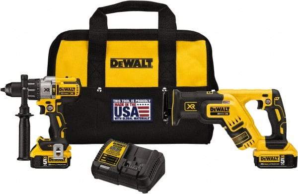 DeWALT - 20 Volt Cordless Tool Combination Kit - Includes Hammerdrill & Reciprocating Saw, Lithium-Ion Battery Included - Benchmark Tooling