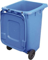 Vestil - 64 Gal Blue Rectangle Trash Can - Polyethylene, None Graphic, 39-15/16" High x 28-1/2" Long x 23-1/2" Wide, Lid Included - Benchmark Tooling