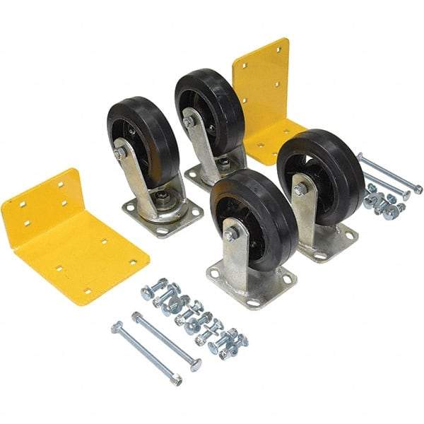 Vestil - 6" Diam x 2" Wide, Mold on Rubber (2) Rigid (2) Swivel Caster - 2,400 Lb Capacity, Top Plate Mount, 4" x 4-1/2" Plate - Benchmark Tooling