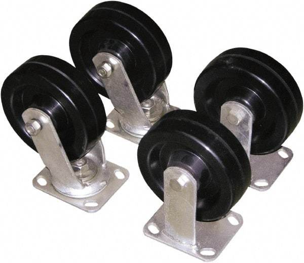 Vestil - 6" Diam x 2" Wide, Glass Filled Nylon (2) Rigid (2) Swivel Caster - 4,800 Lb Capacity, Top Plate Mount, 4" x 4-1/2" Plate - Benchmark Tooling