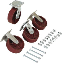 Vestil - 6" Diam x 2" Wide, Semi-Steel (2) Rigid (2) Swivel Caster - 8,000 Lb Capacity, Top Plate Mount, 4" x 4-1/2" Plate - Benchmark Tooling