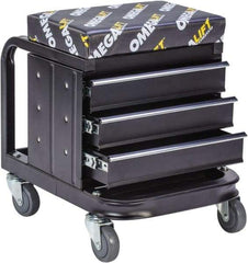 Omega Lift Equipment - 450 Lb Capacity, 4 Wheel Creeper Seat with Drawers - Steel, 18-1/4" Long x 18-7/8" High x 14" Wide - Benchmark Tooling