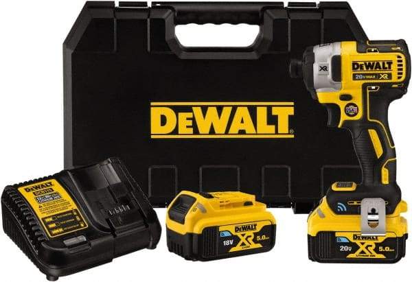 DeWALT - 20 Volt, 1/4" Drive, 152 Ft/Lb Torque, Cordless Impact Driver - Pistol Grip Handle, 3250 RPM, 2 Lithium-Ion Batteries Included - Benchmark Tooling