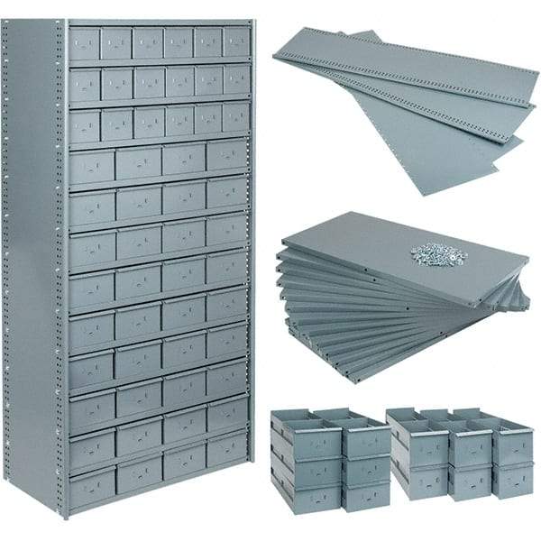 Value Collection - 35.8" Wide, 1 High, Open Shelving Accessory/Component - 21 Gauge Steel, Powder Coat Finish, Use with Bins/Totes - Benchmark Tooling