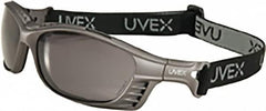 Uvex - Gray Lenses, Framed Safety Glasses - Anti-Fog, Black Polycarbonate Frame, Adjustable Temples, Size Universal, Wrap Around - Benchmark Tooling