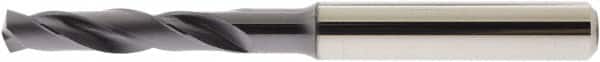 Accupro - 6.4mm 140° Spiral Flute Solid Carbide Screw Machine Drill Bit - AlTiN Finish, Right Hand Cut, 34mm Flute Length, 79mm OAL, Straight Shank - Benchmark Tooling