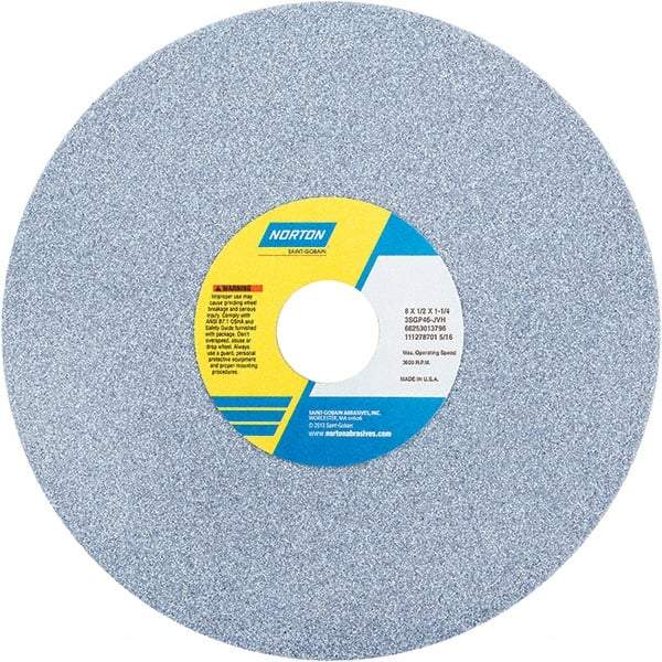 Norton - 8" Diam x 1-1/4" Hole x 1/2" Thick, J Hardness, 46 Grit Surface Grinding Wheel - Ceramic, Type 1, Coarse Grade, 3,600 Max RPM - Benchmark Tooling