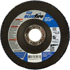 Norton - 24 Grit, 5" Disc Diam, 7/8" Center Hole, Type 29 Zirconia Alumina Flap Disc - 12,000 Max RPM, Fiberglass Backing, Arbor Attaching System, Coated - Benchmark Tooling