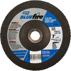 Norton - 24 Grit, 7" Disc Diam, 7/8" Center Hole, Type 29 Zirconia Alumina Flap Disc - 8,600 Max RPM, Fiberglass Backing, Arbor Attaching System, Coated - Benchmark Tooling
