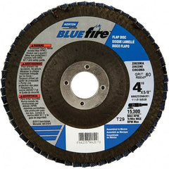 Norton - 80 Grit, 4" Disc Diam, 5/8" Center Hole, Type 29 Zirconia Alumina Flap Disc - 15,300 Max RPM, Fiberglass Backing, Arbor Attaching System, Coated - Benchmark Tooling